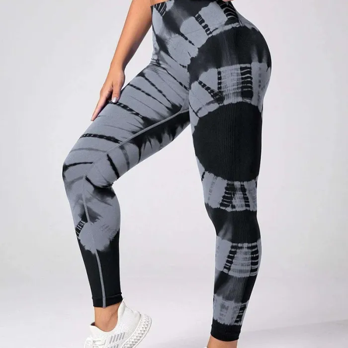 Seamless yoga pants, tie dye printed long pants, high waisted sports trend fitness pants, oversized tight fitting women's hip lifting pants, Europe and America