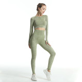 New Water Washed Seamless Sports Yoga Dress Women's Long sleeved Yoga Pants Set Slimming and Tight Two Piece Set
