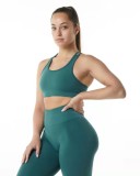 New Sports Yoga Suit Set Women's Summer Fitness Sports Beauty Back Bra Honey Peach Hips High Waist Yoga Tripartite Pants
