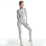 New Water Washed Seamless Sports Yoga Dress Women's Long sleeved Yoga Pants Set Slimming and Tight Two Piece Set