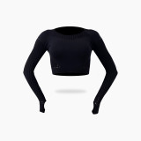 Hot selling seamless knitted hollow sexy moisture wicking long sleeved yoga suit from Europe and America, sports fitness running