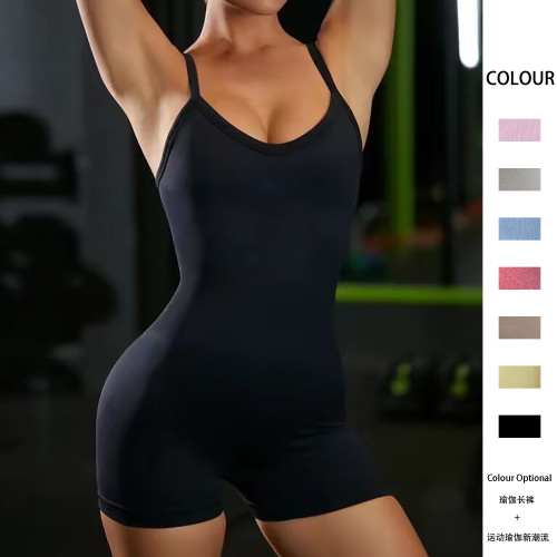 Cross border European and American camisole yoga shorts, tight fitting fitness exercise yoga clothing, seamless high elasticity, sexy abdominal tightening clothes for women