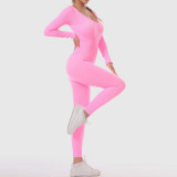 Amazon's New Integrated Solid Color Seamless Knitted Hip Lifting Sexy Yoga Sportswear Tight Bodysuit from Europe and America