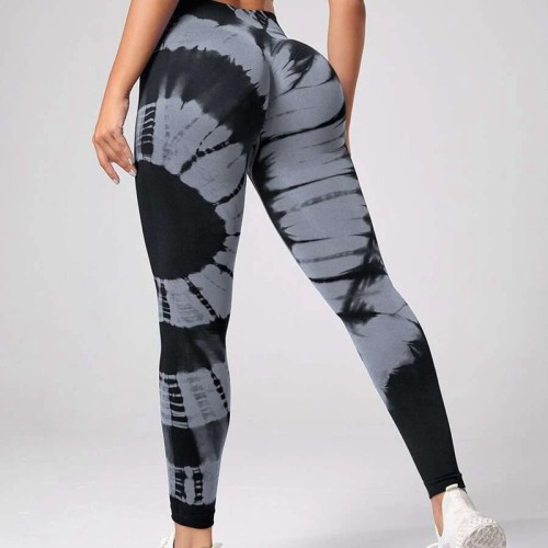 Seamless yoga pants, tie dye printed long pants, high waisted sports trend fitness pants, oversized tight fitting women's hip lifting pants, Europe and America