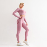 European and American seamless yoga suit two-piece set for women's outdoor fitness, high waist, hip lifting, slimming and tight fitting long sleeved yoga set