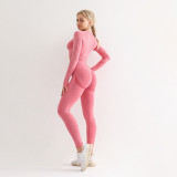 European and American seamless yoga suit two-piece set for women's outdoor fitness, high waist, hip lifting, slimming and tight fitting long sleeved yoga set