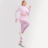 European and American large-sized yoga suit, women's sports suit, fitness suit, shock-absorbing sports long sleeved top, peach buttocks yoga pants