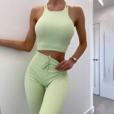 Cross border Amazon casual solid color yoga suit with high neck and shoulder straps, bra, tight pants, sports and fitness for women