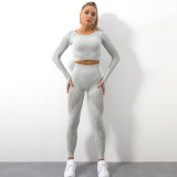In stock! European and American seamless hollow out moisture absorption yoga long sleeved set yoga suit, sports fitness running yoga pants for women