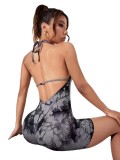 New European and American neckline tie dye tie up peach lifting buttocks jumpsuit, sportswear, fitness bra, integrated yoga suit