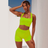 Spot yoga suit with pleated quick drying sexy yoga vest, shock-absorbing top, shorts, seamless sports fitness bra for women