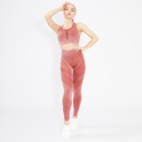 New seamless yoga suit, printed fitness suit, sports suit, cross-border European and American bra, tank top, and beautiful back set