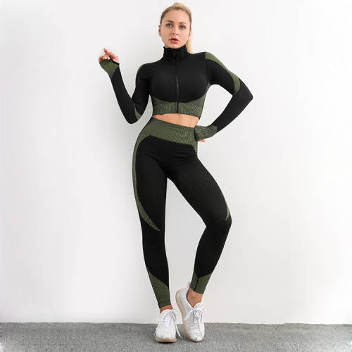 Manufacturer's direct supply of cross-border European and American seamless yoga suit two-piece set for women's peach buttocks tight fitting sports and fitness suit