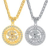 Fashion 360 degree rotation US dollar pendant with diamond coins Cuban pendant necklace jewelry