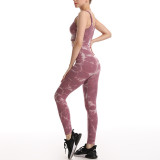 Yoga suit for women, tie dye for sports, running, peach fitness set, tight yoga pants set for women in Europe and America
