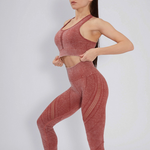 New seamless yoga suit, printed fitness suit, sports suit, cross-border European and American bra, tank top, and beautiful back set