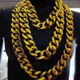 3.5cm Wide Gold Silver Color Hip Hop Necklace Fashion Jewelry CCB Plastic Cuban Link Chain Choker for Men