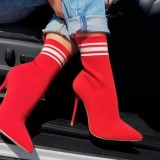 Foreign Trade Europe and America Fashion Large Size Socks and Boots for Women's Spring and Summer New Fly Weaving Breathable Colored Pointed Thin Heel High Heel Women's Boots