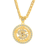 Fashion 360 degree rotation US dollar pendant with diamond coins Cuban pendant necklace jewelry