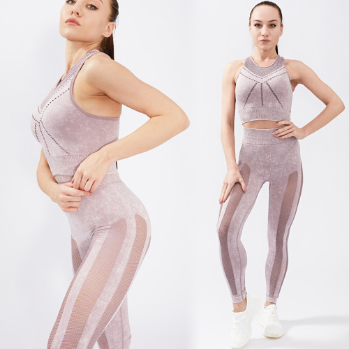 European and American spot washed seamless fitness suit yoga suit fitness suit women's high waisted tight two-piece set
