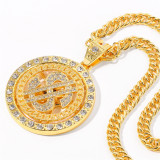 Fashion 360 degree rotation US dollar pendant with diamond coins Cuban pendant necklace jewelry