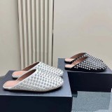 Gaoding European and American Foreign Trade New Fashionable Water Diamond Rivet Wrap Head Cool Slippers Women's Fashion Square Tail Muller Women's Shoes