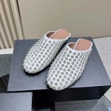 Gaoding European and American Foreign Trade New Fashionable Water Diamond Rivet Wrap Head Cool Slippers Women's Fashion Square Tail Muller Women's Shoes