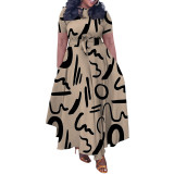 Cross border Women's Spring/Summer New Fashionable Style Lace up African Large Size Long Dress Foreign Trade Dress