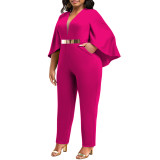P3049 Amazon's New European and American Cross border Sexy Fashion Solid Color Bat Cloak Sexy V-neck Large jumpsuit