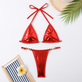 New European and American cross-border solid color triangle sexy split bikini bright color small fresh swimsuit for women