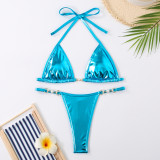 New European and American cross-border solid color triangle sexy split bikini bright color small fresh swimsuit for women