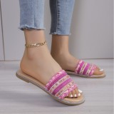 Foreign trade oversized sandals for women's summer new one line flower color European and American casual outerwear women's flat bottomed slippers for women's shoes