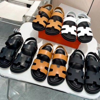 Summer New Sandals Women's Foreign Trade Large Size European and American Casual Outwear One line Thick Sole Velcro Buckle Roman Sandals