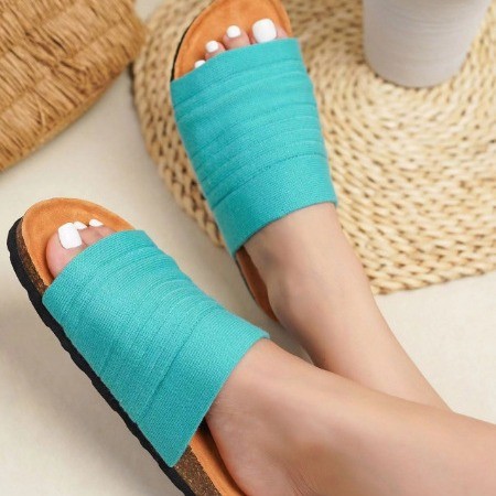 Spring and Summer New Thick Sole Sandals for Women's Foreign Trade Large Size Solid Color Flyknit Breathable European and American Casual Sandals