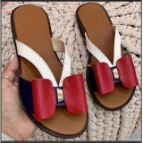 Cross border foreign trade large size summer new European and American breathable women's casual sandals flat bottomed bow slippers in stock