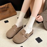 Boken Shoes Spring/Summer New Thick Sole Half Tug Foreign Trade Large Round Head Belt Buckle Retro One Step Padded Tug Slippers