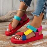 Cross border oversized sandals for women in spring and summer, new thick soled color blocking Velcro, European and American ethnic style beach sandals