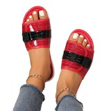 Wholesale of new flat bottomed slippers in large size for foreign trade, women's one-piece color matching buckle strap, European and American casual external wear sandals in stock