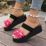 Spring and Summer New Thick Sole Slippers for Women's Foreign Trade Large Size One word Flower Slope with European and American Leisure Outwear Beach Slippers