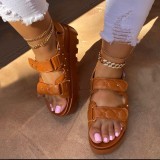 New thick soled sandals for women in foreign trade, large size, one line rivet buckle with Velcro, European and American external wear, Roman sandals for women