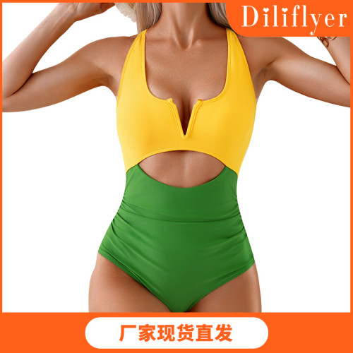 New European and American one-piece swimsuits with contrasting colors for women's Amazon stock wholesale, available in multiple colors