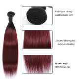 Wine red human hair curtain hair block 1b/99j straight human hair bundles closure