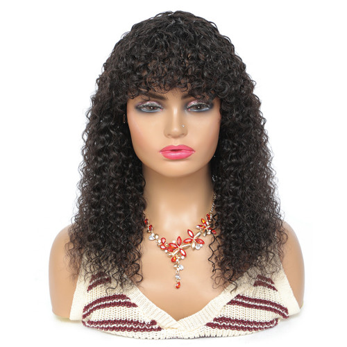 Full mechanism human hair headgear wig kink curly human hair Machine Made wigs