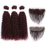 Wine Red 99J Color Human Foam Hair Curtain Hair Block Kinky Curly Bundles with Closure