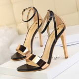 267-3 European and American Fashion Sexy Nightclub Slim Heels, Super High Heels, Hollow out Color Block, Open Toe, Hollow out Women's Sandals