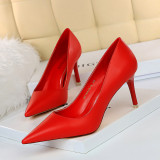 9511-17 Korean version of fashionable and minimalist women's shoes, slimming out high heels, slim heels, ultra-high heels, shallow mouthed pointed sexy single shoes