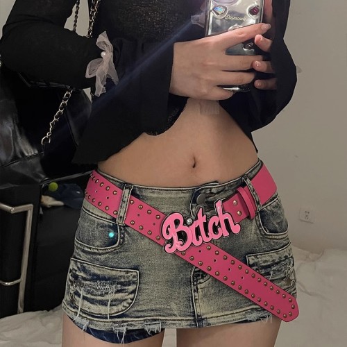 Millennium Spicy Girl European and American Style Street Letter Pink Belt Women's New Instagram Subcultural Belt Versatile