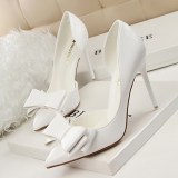 3168-2 Korean version fashionable and delicate, sweet bow high heels, slim heels, high heels, shallow mouth, pointed side hollow single shoes