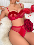 European and American sexy red zodiac year, small breasts show big gathering, bra anti sagging underwear, velvet half cup bra set