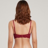 Sexy thin deep V-shaped back lingerie with gathered upper support to prevent sagging, large chest and small lace bra set for women